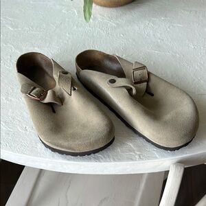 Birkenstock Beige Suede Slip-On Clogs
